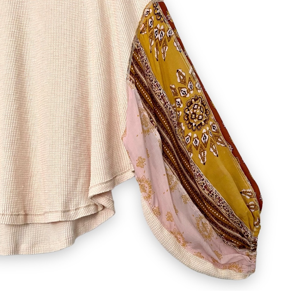 Free People We The Free Blossom Rose Thermal Top Patchwork Dolman Balloon Sleeve - Picture 4 of 11